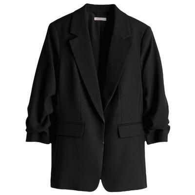 HM女装西装2026春季无扣褶袖设计感修身通勤外套1124589