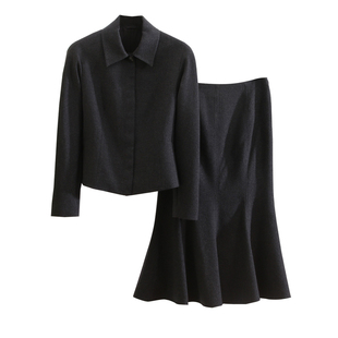 意大利高奢GD 一眼万年青 优雅端庄法兰绒收腰外套+鱼尾半裙套装