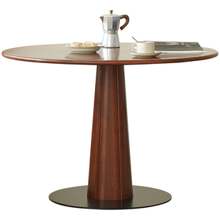 全实木餐桌圆桌中古风家用8人饭桌榉木小户型餐桌椅组合圆形桌子