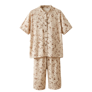睡衣女款大码200斤胖mm短袖七分裤棉麻胖妹妹两百斤中老年家居服