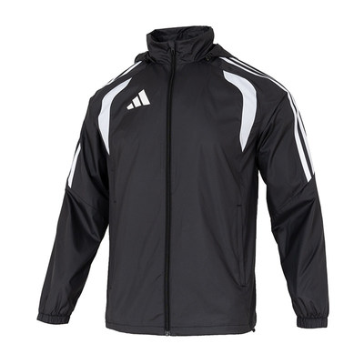 阿迪达斯男装2026春新品黑白撞色足球运动连帽风衣外套衣夹JY9733
