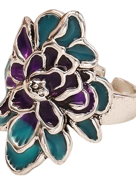 新国潮珐琅彩牡丹开口戒指