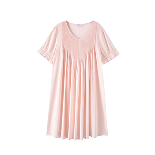 曼妮芬棉质生活60支纯棉睡衣女薄款防凸点居家可外穿春夏短袖睡裙