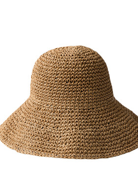 女夏手工复古钩针大沿草帽可折叠