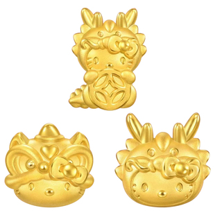 黄金kitty转运珠生肖龙足金999铜钱舞狮KT猫醒狮手链头凯蒂猫女