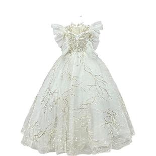 租赁儿童礼服高端出租六一主持弹琴演出服女生日华丽轻奢白色长裙