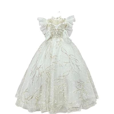 租赁儿童礼服高端出租六一主持弹琴演出服女生日华丽轻奢白色长裙