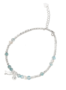 猫蛰S925银蓝托帕石碎银小鱼手链