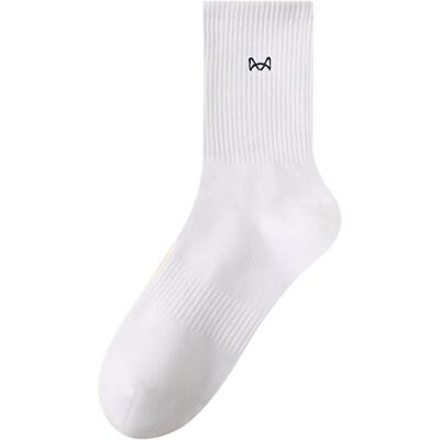 猫人纯棉秋冬季纯色中筒袜