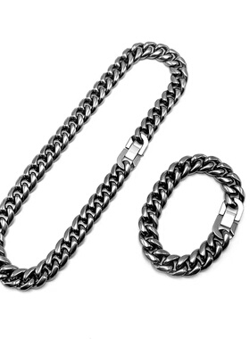 14mm纯钛金属古巴链嘻哈欧美潮流百搭素链男女古巴项链霸气朋克帅