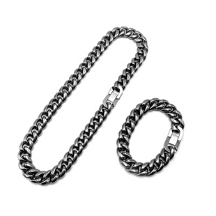 14mm纯钛金属古巴链嘻哈欧美潮流百搭素链男女古巴项链霸气朋克帅