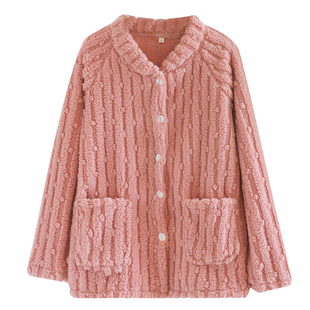 秋冬季女士睡衣单件上衣法兰绒加厚保暖开衫珊瑚绒立领长袖家居服