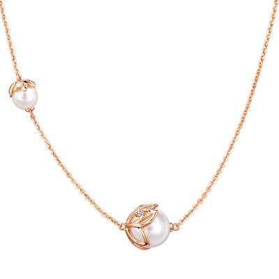 周生生玫瑰金珍珠钻石项链