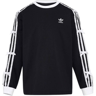 adidas阿迪达斯三叶草大童三条纹蝴蝶结休闲长袖T恤KW1292
