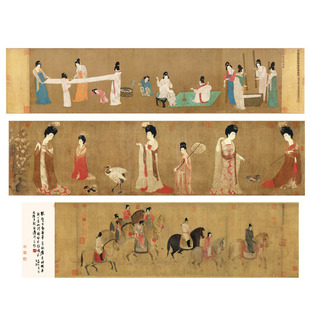 唐宫簪花仕女图 虢国夫人游春图 捣练图 高清艺术微喷临摹白描图