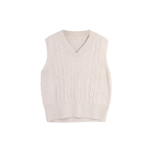 西町村屋文艺感绞花针织背心女装秋冬新款简约叠穿外搭HD8222386