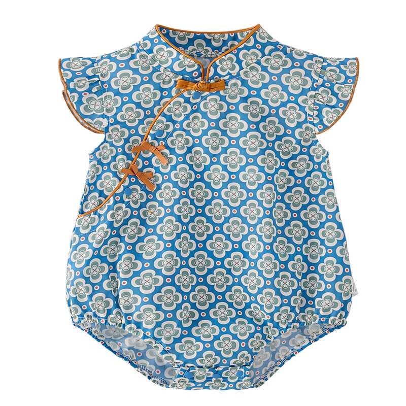 婴儿哈衣女幼童夏日新中式旗袍爬服小月龄连体衣夏装包屁衣女宝宝
