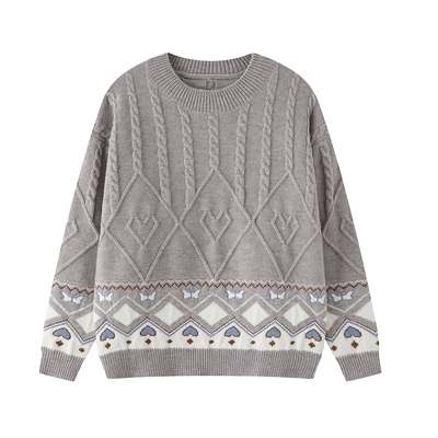 CCKOK厚实爱心麻花费尔岛毛衣