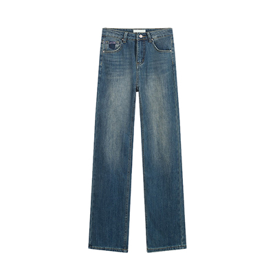 专柜2026春夏新款设计高腰线牛仔裤女宽松直筒显瘦长裤阔腿裤薄绒