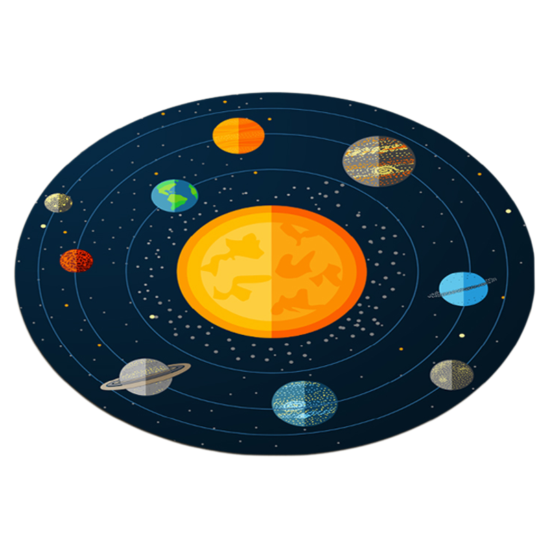 卡通太空火箭主题圆形床边毯儿童房宇宙蓝色书桌学习椅幼儿园地垫