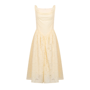 陈瑶冯琳同款ELLIGIOI立体花朵镂空荡领无袖连衣裙设计感礼服裙女