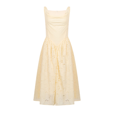 陈瑶冯琳同款ELLIGIOI立体花朵镂空荡领无袖连衣裙设计感礼服裙女