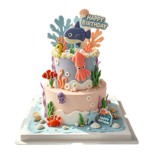 儿童生日卡通蛋糕装饰海底翻车鱼小丑鱼水母玩偶摆件海洋系列插牌