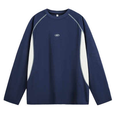 藏蓝色运动长袖男t恤秋季上衣