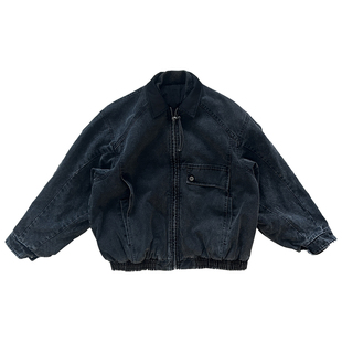 冬季新款潮流炸街外套男士个性撞色双层领设计立体剪裁牛仔风棉衣