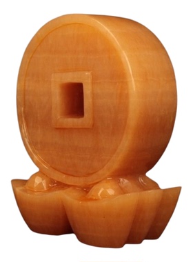 米黄玉石手工雕刻元宝风水摆件