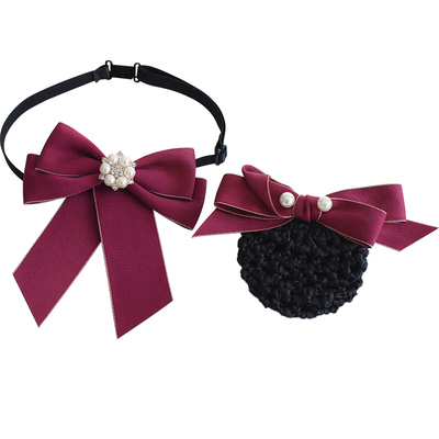 红色职业领花头花中国银行领结女