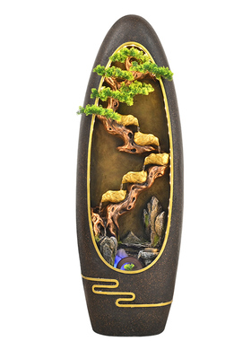 客厅假山流水风水轮摆件