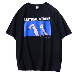 2026新款男装会心一击原创新潮印花短袖纯棉国潮宽松运动T恤男夏