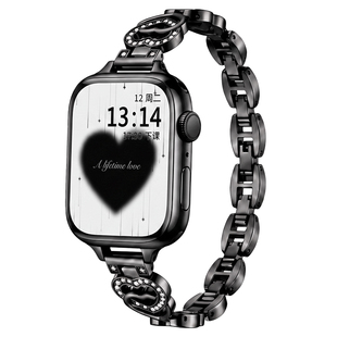 适用苹果手表s11表带新款双心金属s10表链女款applewatch9代系列腕带s8智能表iwatchse3运动手表带高级感精致
