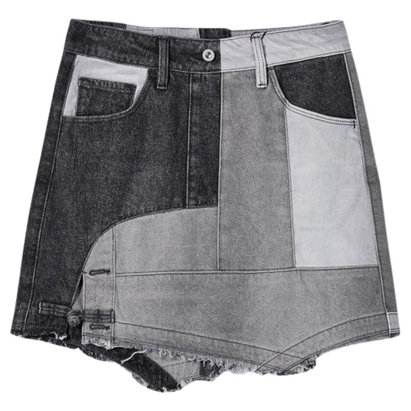 ABLEJEANS拼色水洗牛仔A字短裙