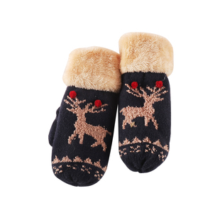 全包连指挂脖手套女士冬季加绒加厚毛线针织骑电动车防风防冻学生