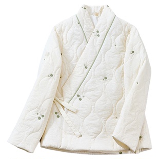 新中式改良汉服棉衣女冬装交领刺绣夹棉外套国风保暖茶服禅意棉袄