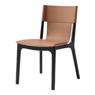 意式极简马鞍皮餐椅家用简约现代设计师款高端白蜡木靠背餐厅椅子