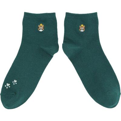 Tabio猫咪头刺绣袜子女秋冬舒适透气可爱休闲百搭短袜日系潮袜女