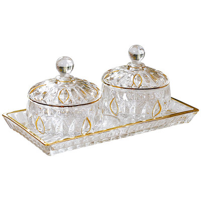 点特金边玻璃欧式糖果盒带盖分格