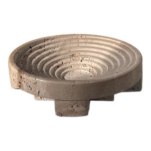 现代简约黄洞石托盘圆形天然大理石果盘样板间茶几桌面收纳摆件