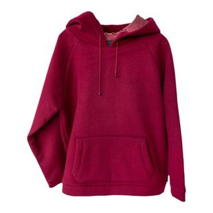 原隐秋冬外套欧美懒惰风休闲中性红套头夹克羊毛呢连帽女卫衣上衣