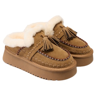 fed复古毛毛鞋冬季新款女鞋厚底雪地靴加绒勃肯拖鞋女S1028-YA156