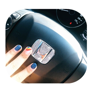 适用于本田飞度思域CRVXRV缤智雅阁钻石方向盘车标改装饰车贴钻