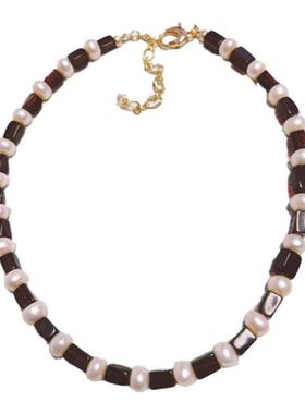 天然水晶紫水晶炫紫圆巴珍珠S925纯银串珠原创设计送闺蜜项链46cm