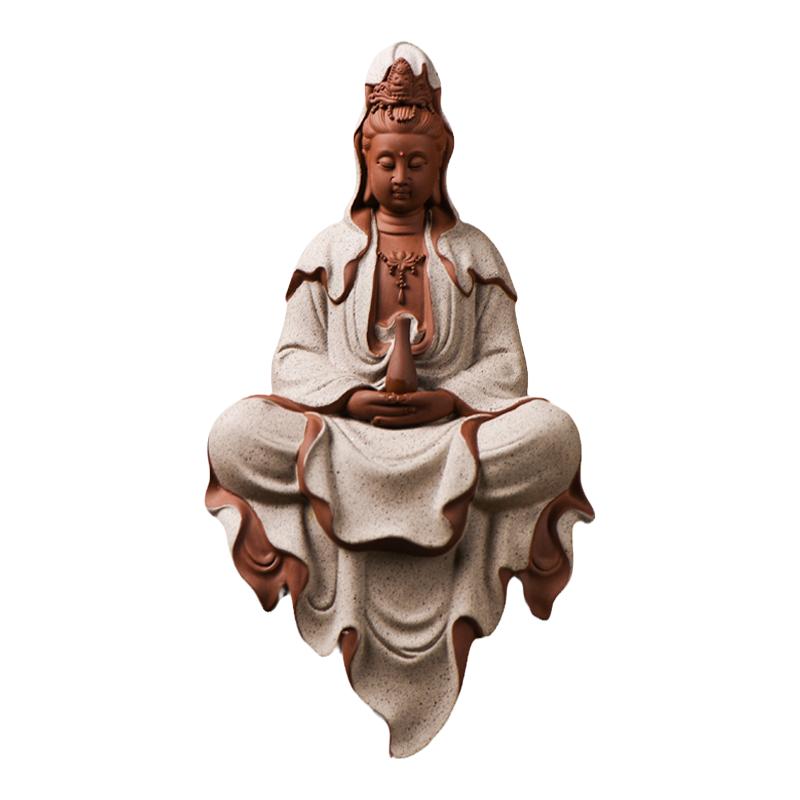 禅意观音像观音菩萨佛像自在观世音倒流香陶瓷家用底座装饰摆件