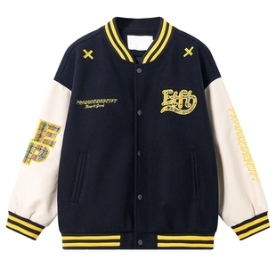 男童秋冬学院风拼接棒球夹棉外套2025新款青少年儿童冬装运动棉服