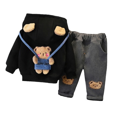 男童加绒卫衣套装秋冬款童装