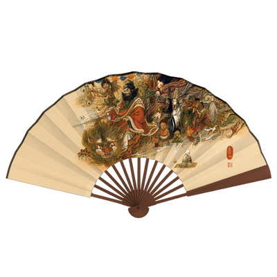 鹿溟山门神海报扇子中国风竹扇