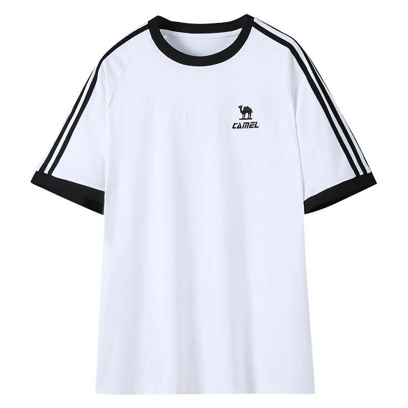 骆驼柔绵T神春夏季棉t恤女短袖圆领情侣复古宽松运动休闲上衣男